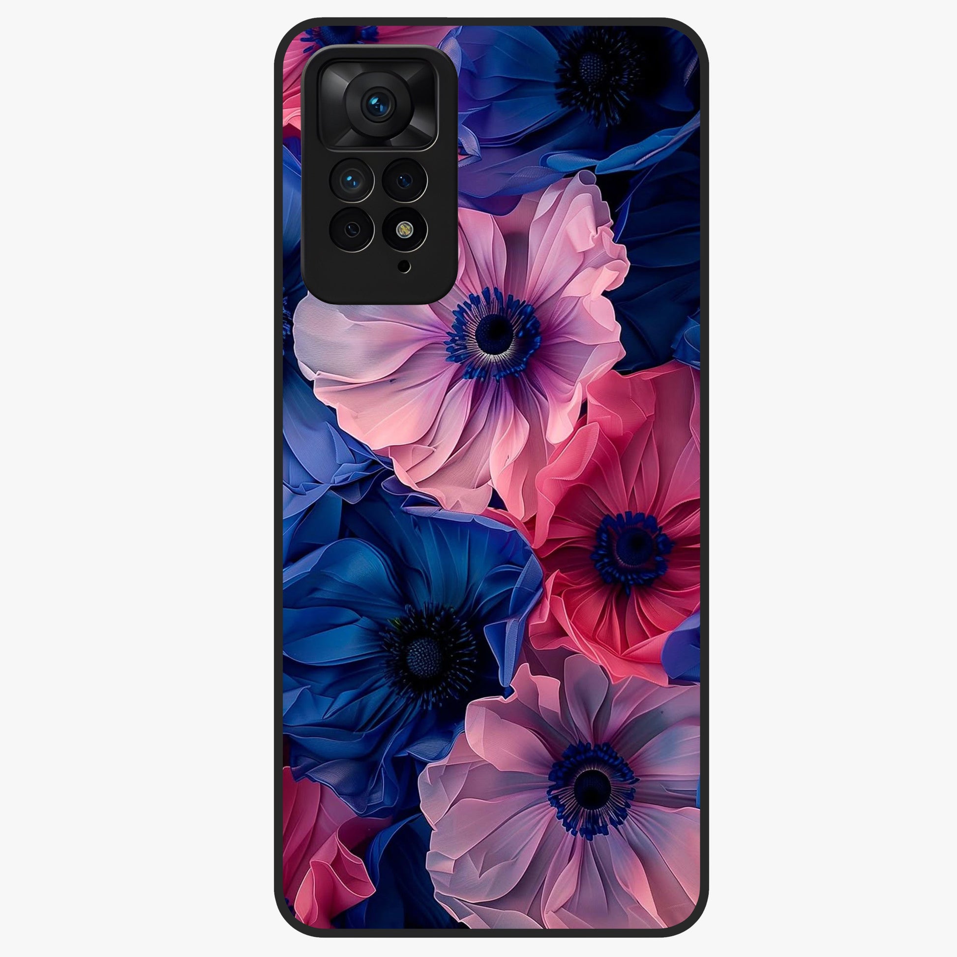 Flower Paper Art Pattern Glass Case showing flat back view with paper cut style floral artwork and glossy glass finish.