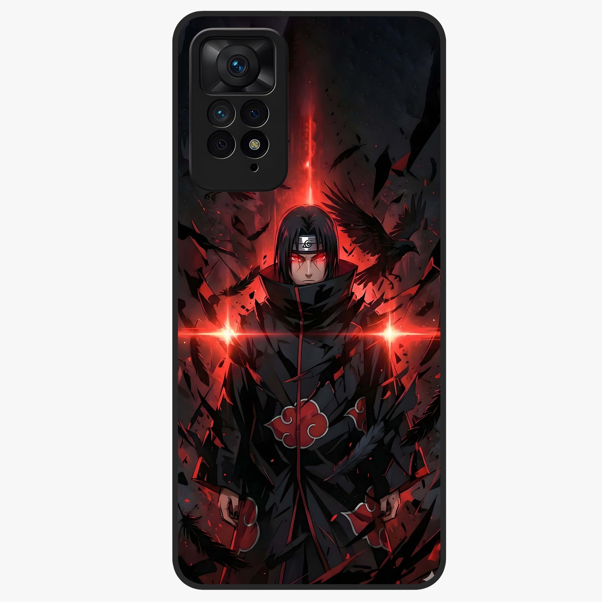 Focused Blade Discipline Glass Case showing flat back view with warrior sword themed artwork and glossy glass finish.