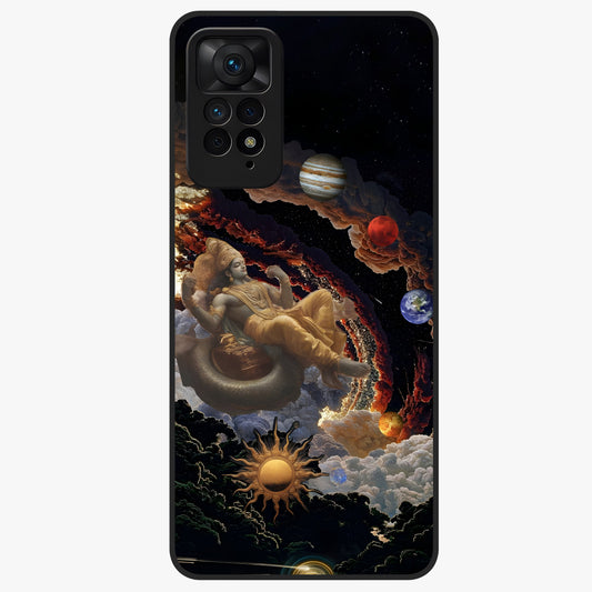 Galactic Divine God Glass Case showing flat back view with divine cosmic themed artwork and glossy glass finish.