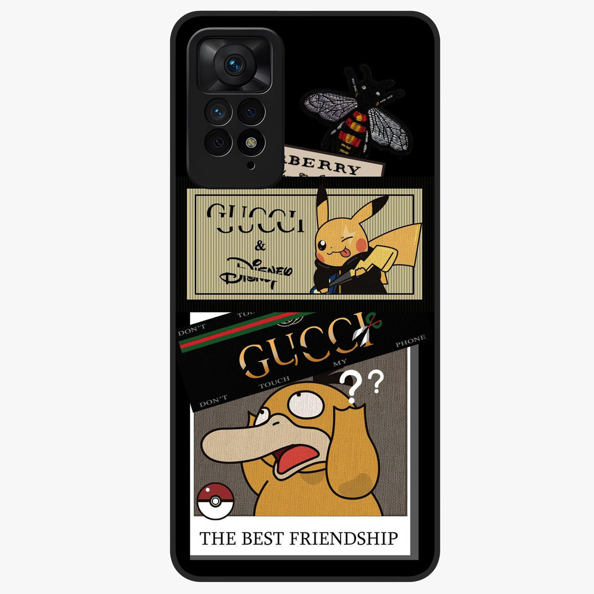 Gucci Play Mashup Glass Case showing flat back view with luxury inspired graphic artwork and glossy glass finish.