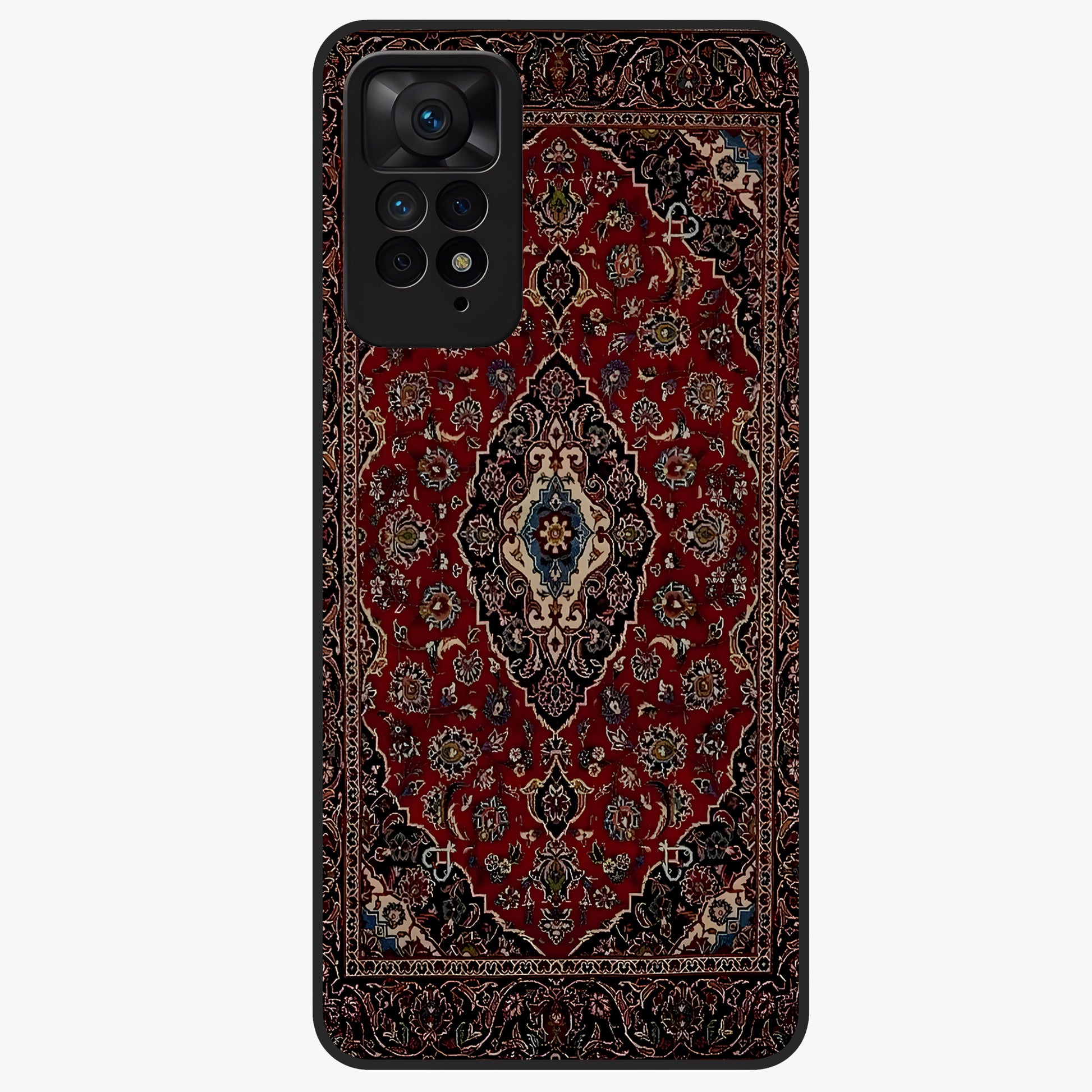 Heritage Carpet Royale Glass Case showing flat back view with ornate Persian carpet inspired pattern and glossy glass finish.