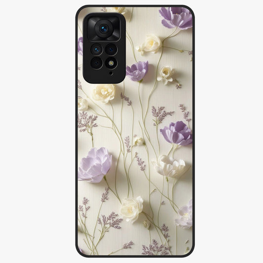 Lilac Breeze Harmony Glass Case showing flat back view with soft lilac themed artwork and glossy glass finish.