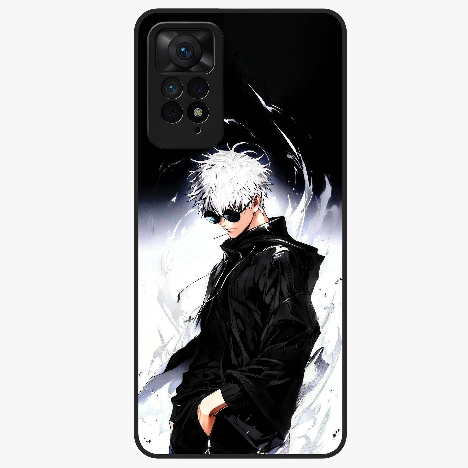 Limitless Shadow King Glass Case showing flat back view with powerful shadow warrior artwork and glossy glass finish.