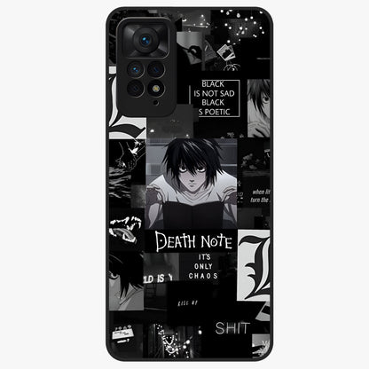 Midnight Chaos Mind Glass Case showing flat back view with abstract dark themed artwork and glossy glass finish.