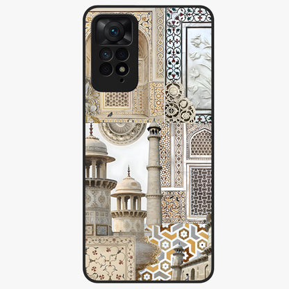 Mughal Marble Legacy Glass Case showing flat back view with intricate Mughal inspired marble pattern and glossy glass finish.