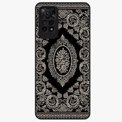 Noir Bloom Elegance Glass Case showing flat back view with elegant dark floral artwork and glossy glass finish.