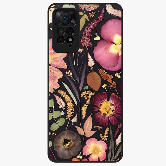 Petal Dream Tapestry Glass Case showing flat back view with intricate floral tapestry artwork and glossy glass finish.