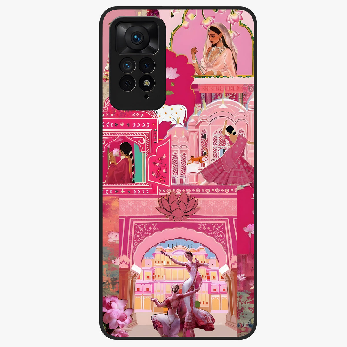 Pink Palace Muse Glass Case showing flat back view with elegant palace inspired artwork and glossy glass finish.