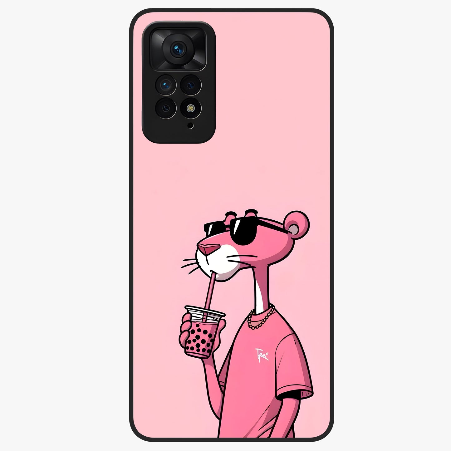 Pink Panther Glass Case showing flat back view with iconic pink panther artwork and glossy glass finish.