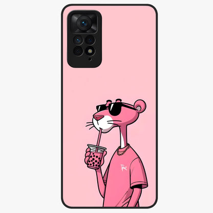 Pink Panther Glass Case showing flat back view with iconic pink panther artwork and glossy glass finish.