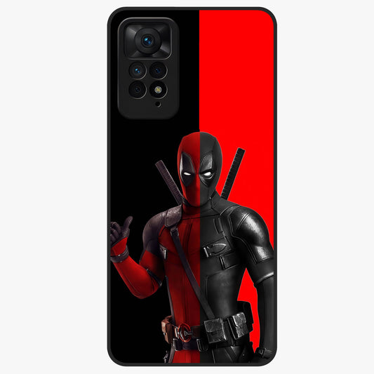Red & Black Deadpool Theme Glass Case showing flat back view with bold comic inspired artwork and glossy glass finish.