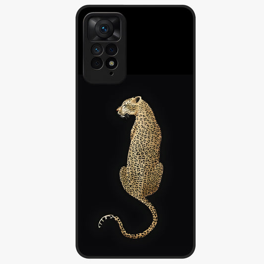 Regal Leopard Glass Case showing flat back view with bold leopard artwork and glossy glass finish.