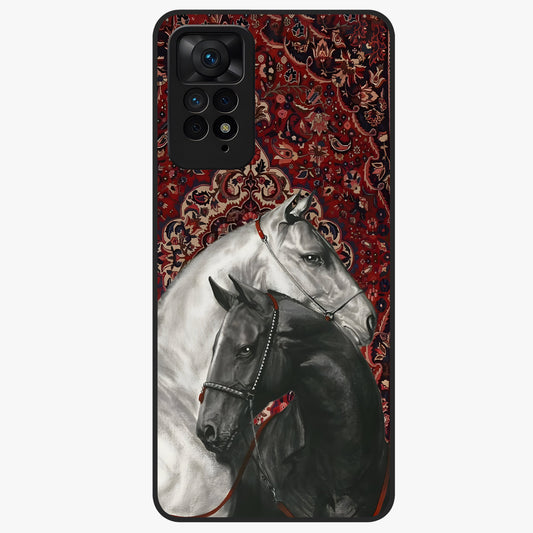 Regal Stallion Tapestry Glass Case showing flat back view with majestic horse tapestry artwork and glossy glass finish.