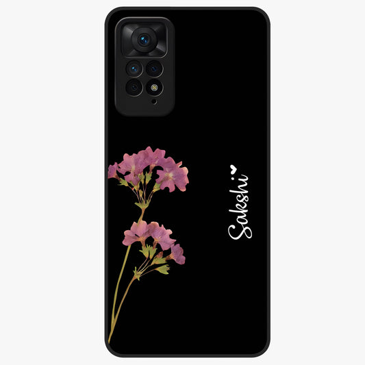 Riching Lavender Flower Custom Name Glass Case showing flat back view with lavender floral artwork and personalized name design.