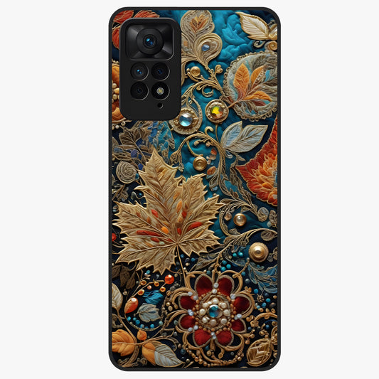 Royal Jewel Garden Glass Case showing flat back view with decorative floral garden artwork and glossy glass finish.