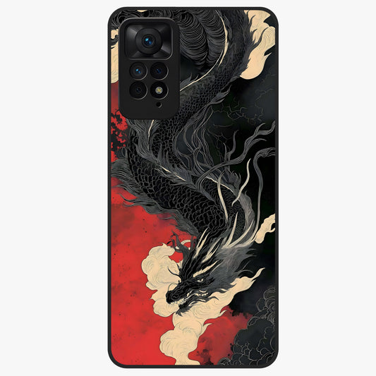 Shadow Dragon Fury Glass Case showing flat back view with fierce dragon artwork and glossy glass finish.