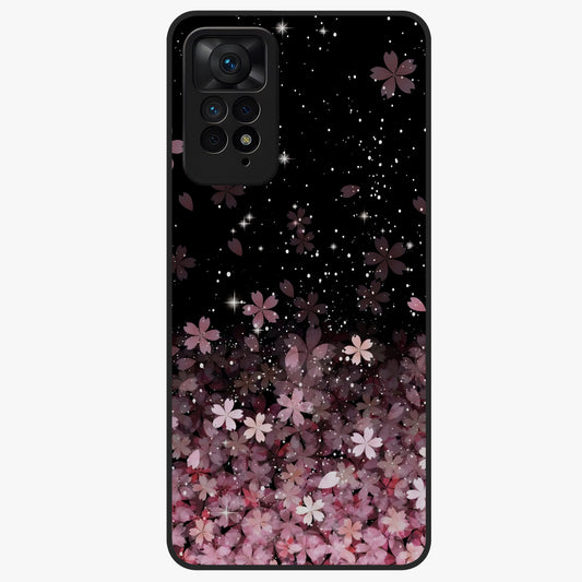 Small Starry Flowers Glass Case showing flat back view with delicate starry floral artwork and glossy glass finish.