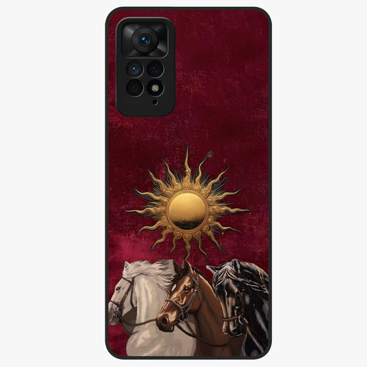 Solar Riders Glass Case showing flat back view with dynamic rider themed artwork and glossy glass finish.