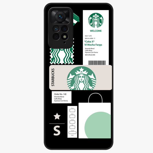 Starbucks Mocha Glass Case showing flat back view with coffee inspired artwork and glossy glass finish.