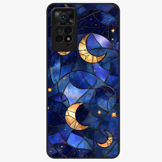 Starlit Sky Tapestry Glass Case showing flat back view with decorative starry sky tapestry artwork and glossy glass finish.