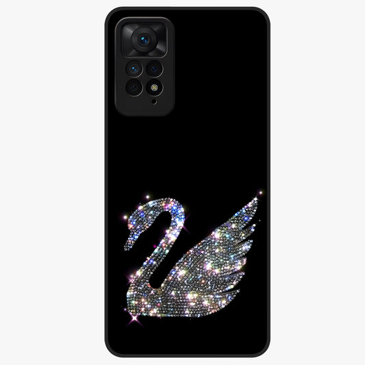 Starlit Swan Grace Glass Case showing flat back view with graceful swan artwork under starry sky and glossy glass finish.
