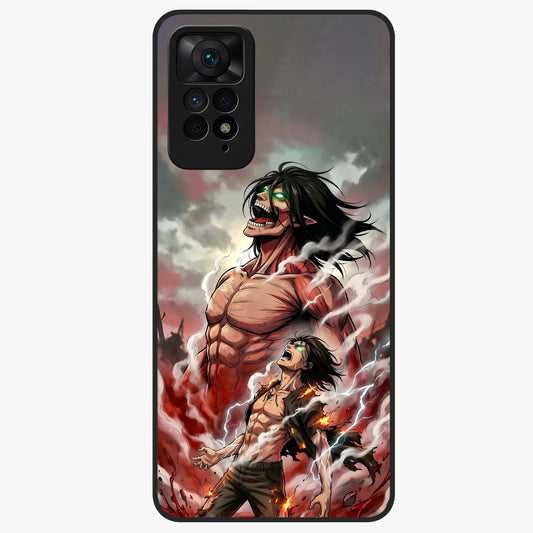 Titan Awakening Fury Glass Case showing flat back view with powerful titan inspired artwork and glossy glass finish.