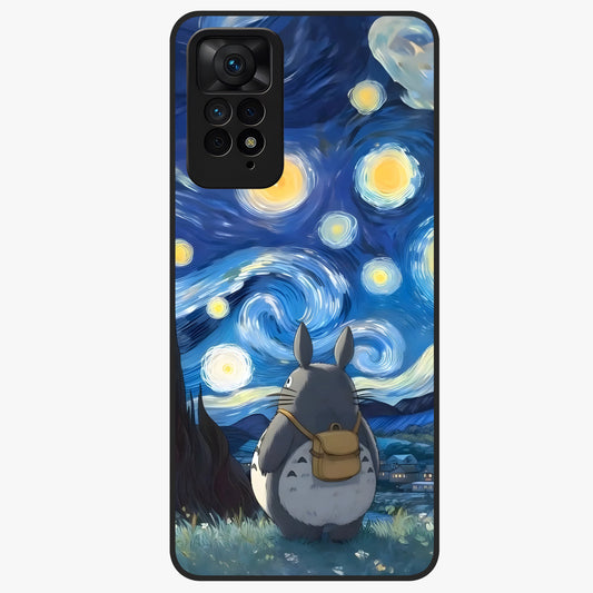 Totoro In Van Gogh Art Glass Case showing flat back view with whimsical character artwork inspired by Van Gogh style and glossy glass finish.