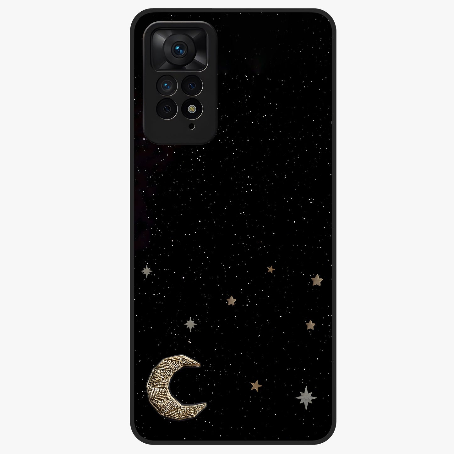 Twinkle Star With Half Moon Glass Case showing flat back view with star and half moon artwork and glossy glass finish.