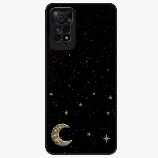 Twinkle Star With Half Moon Glass Case showing flat back view with star and half moon artwork and glossy glass finish.