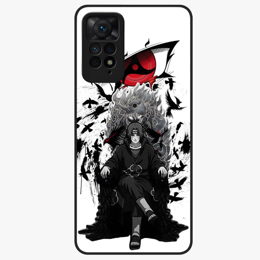 Uchiha Shadow Throne Glass Case showing flat back view with cosmic underwater themed artwork and glossy glass finish.
