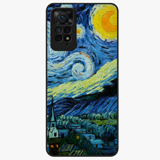 Van Gogh Art Glass Case showing flat back view with classic painterly artwork inspired by Van Gogh style and glossy glass finish.