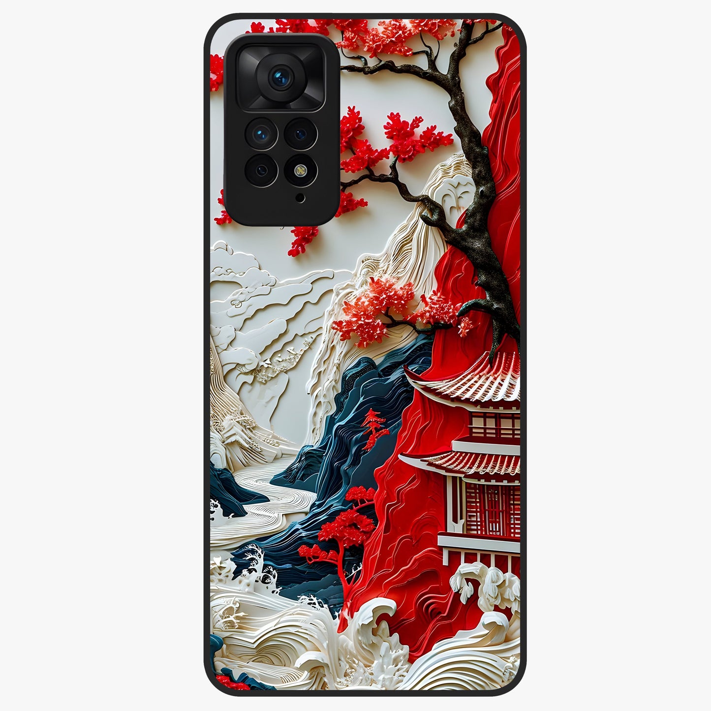 Whispers Of Sakura Waves Glass Case showing flat back view with cherry blossom wave artwork and glossy glass finish.