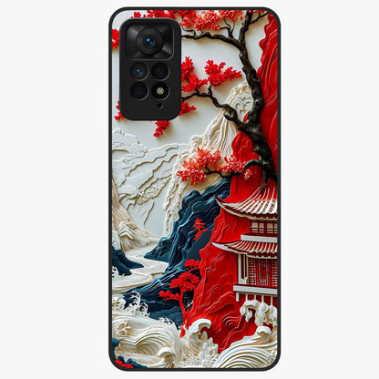 Whispers Of Sakura Waves Glass Case showing flat back view with cherry blossom wave artwork and glossy glass finish.