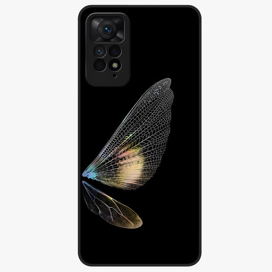 Whispers Of Wings Glass Case showing flat back view with graceful wing inspired artwork and glossy glass finish.