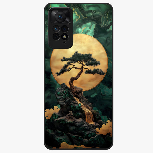 Zen Moon Rise Glass Case showing flat back view with calm moonrise artwork and glossy glass finish.