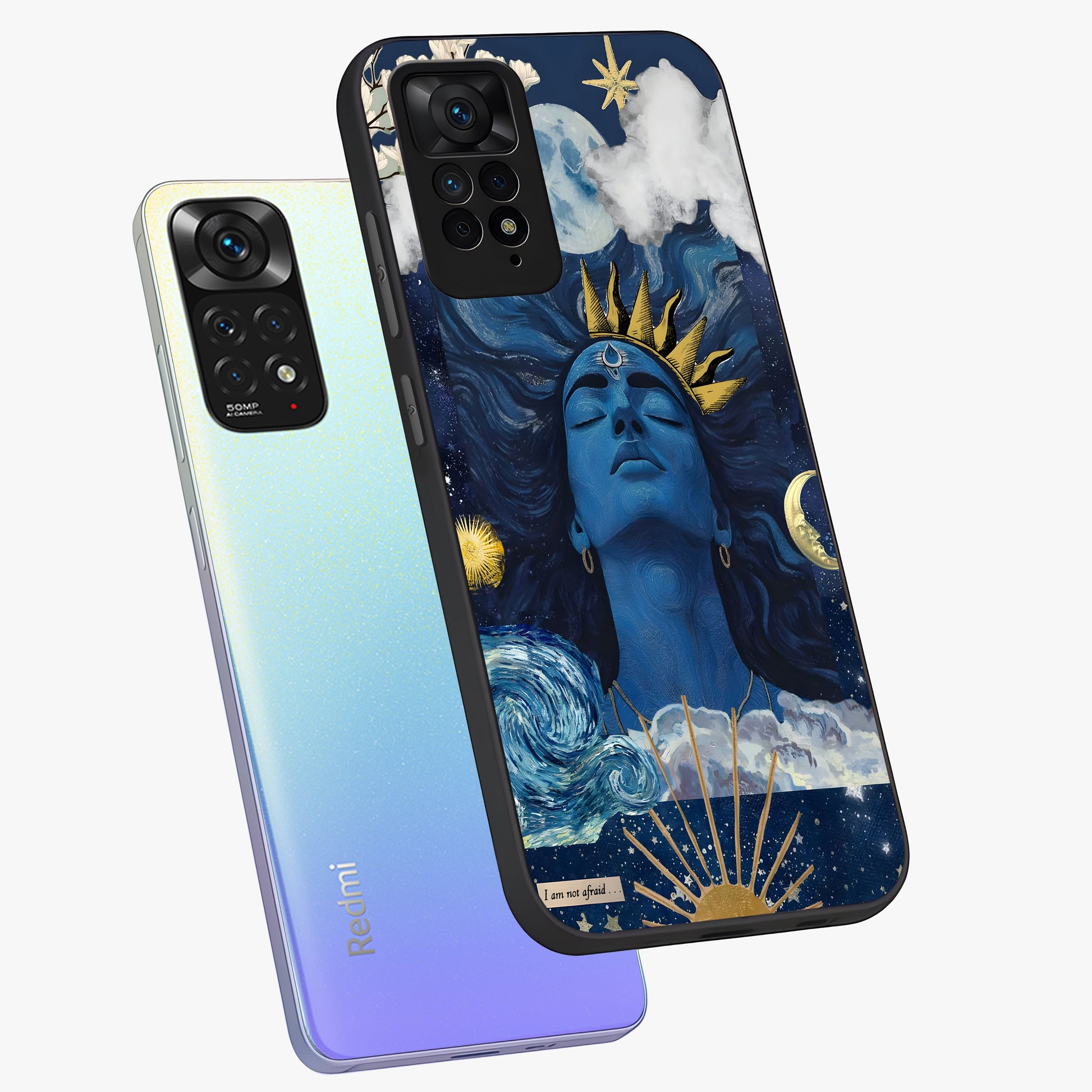 Aesthetic Lord Shiva Glass Case displayed in angled mockup highlighting spiritual Shiva illustration and sacred aesthetic design.