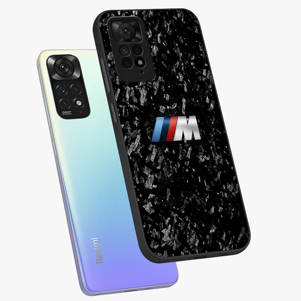Carbon Speed Mark Glass Case displayed in angled mockup highlighting racing inspired carbon design and sleek aesthetic style.