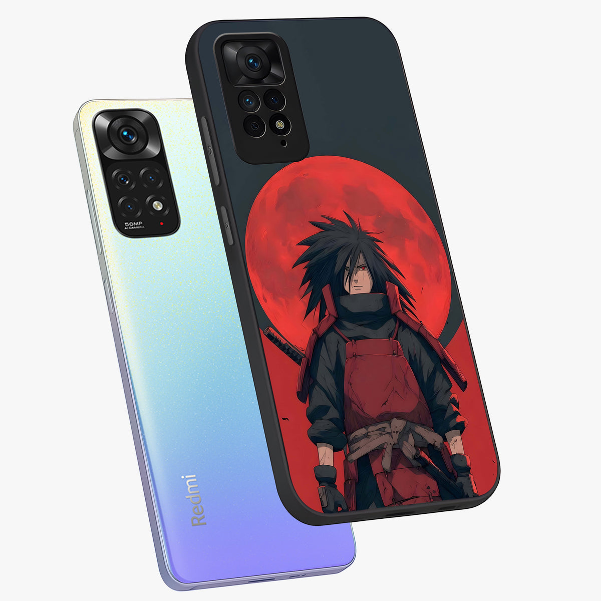 Crimson Moon Warlord Glass Case displayed in angled mockup highlighting dramatic crimson moon design with fantasy aesthetic.