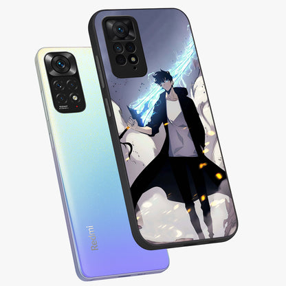 Dark Lightning Anime Warrior Glass Case displayed in angled mockup highlighting powerful lightning themed anime illustration.
