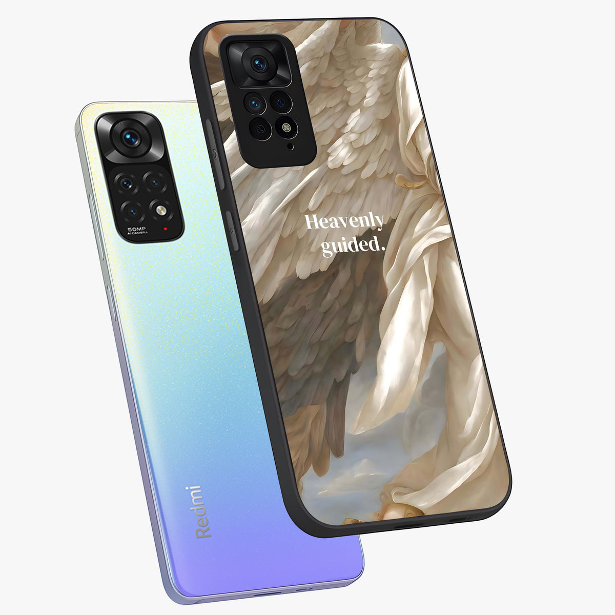 Divine Winged Grace Glass Case displayed in angled mockup highlighting graceful wing design with divine aesthetic style.
