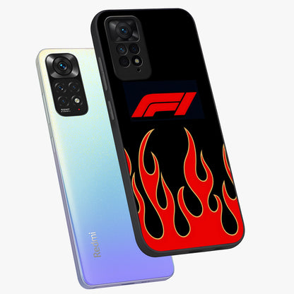 Fire F11 Glass Case displayed in angled mockup highlighting bold fire inspired graphic with energetic aesthetic style.