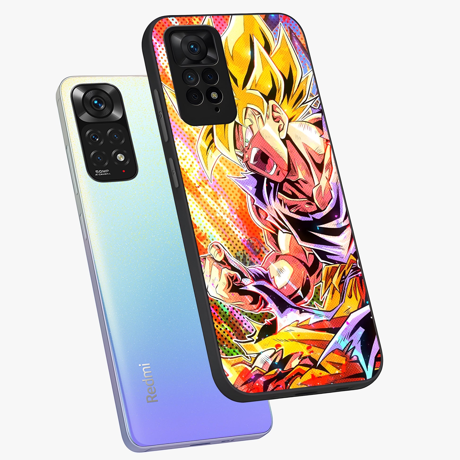 Firing Goku Glass Case displayed in angled mockup highlighting dynamic anime character design with action aesthetic.