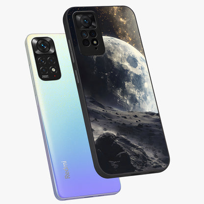 Lunar Horizon Glow Glass Case displayed in angled mockup highlighting celestial moon design with dreamy night aesthetic.