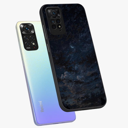 Lunar Veil Silence Glass Case displayed in angled mockup highlighting soft lunar design with peaceful celestial aesthetic.