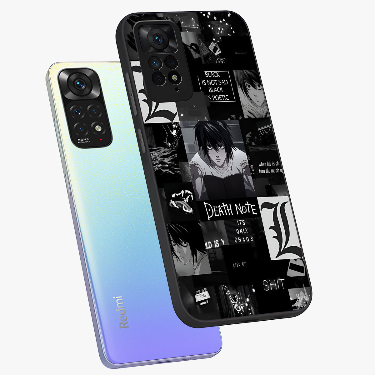 Midnight Chaos Mind Glass Case displayed in angled mockup highlighting chaotic artistic design with dramatic midnight aesthetic.