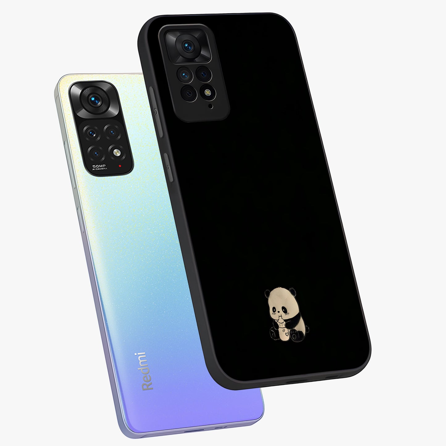 Midnight Panda Love Glass Case displayed in angled mockup highlighting adorable panda illustration with midnight aesthetic.
