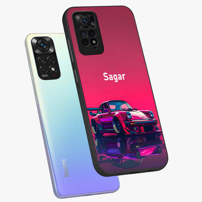 Neon Pink Porsche Glass Case displayed in angled mockup highlighting sleek neon pink car design with racing aesthetic.