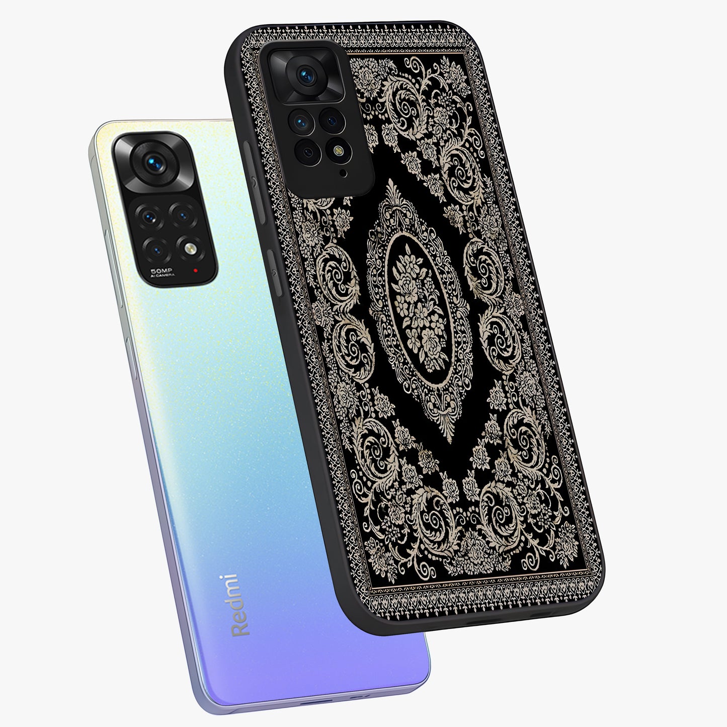 Noir Bloom Elegance Glass Case displayed in angled mockup highlighting refined flower design with stylish noir aesthetic.