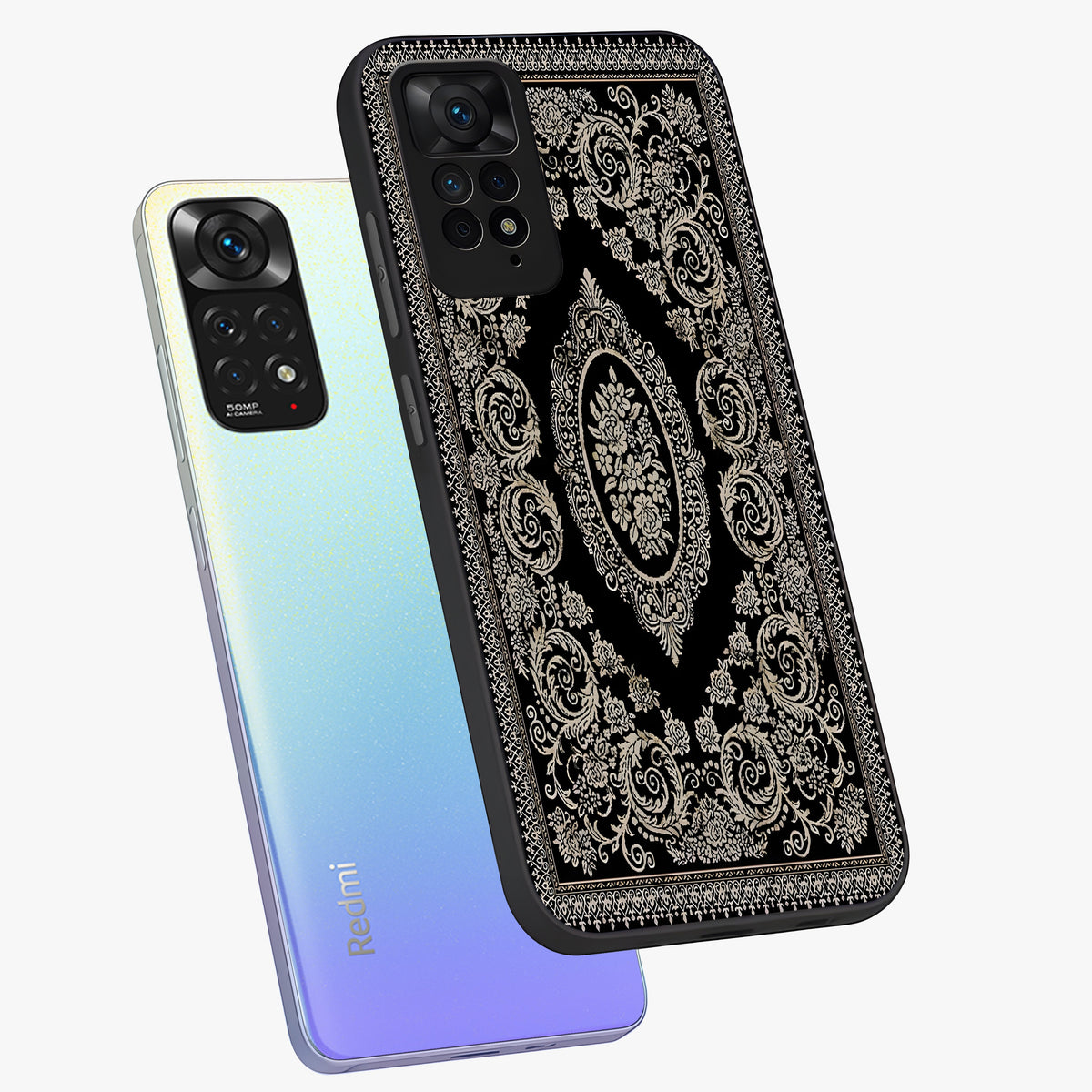 Noir Bloom Elegance Glass Case displayed in angled mockup highlighting refined flower design with stylish noir aesthetic.