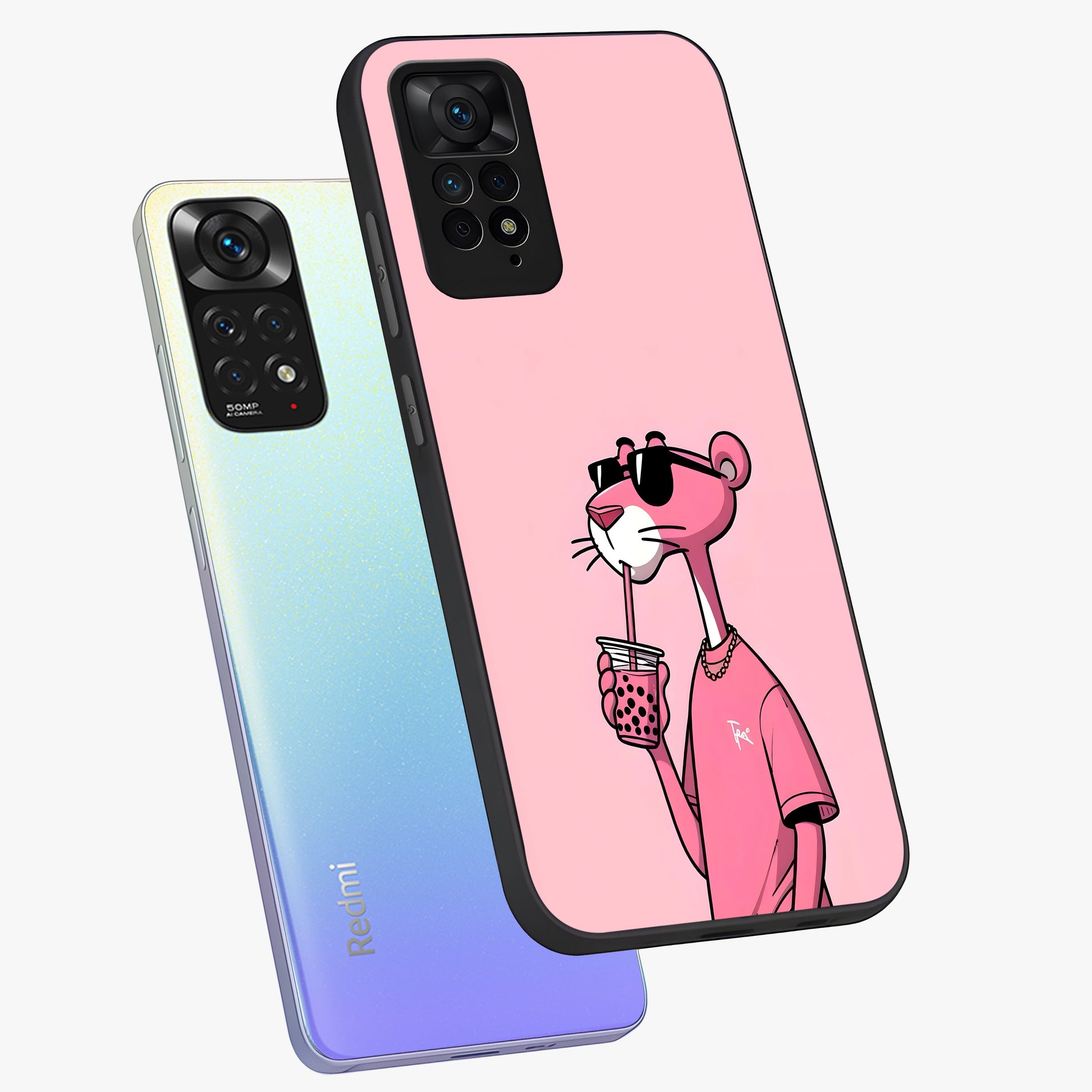 Pink Panther Glass Case displayed in angled mockup highlighting playful cartoon character design with vibrant pink aesthetic.